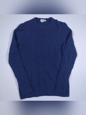Luca D'Altieri Men Navy Cableknit Cashmere Wool Blend Sweater Size 46 (~S)